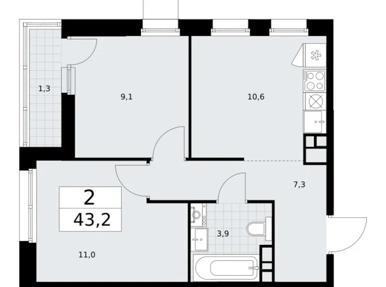Appartement 2 chambres 43 m² Vnukovo, Russie