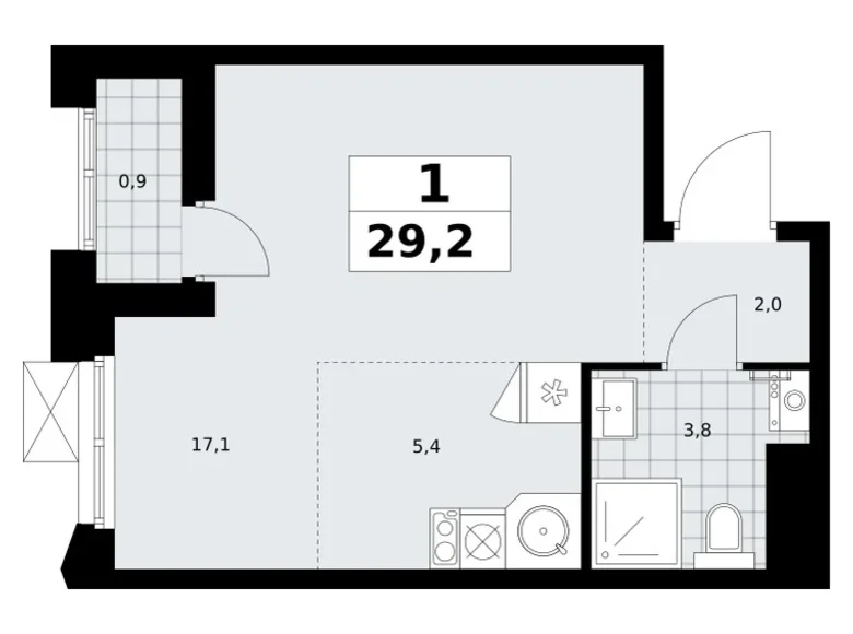 Квартира 1 комната 29 м² район Троицк, Россия