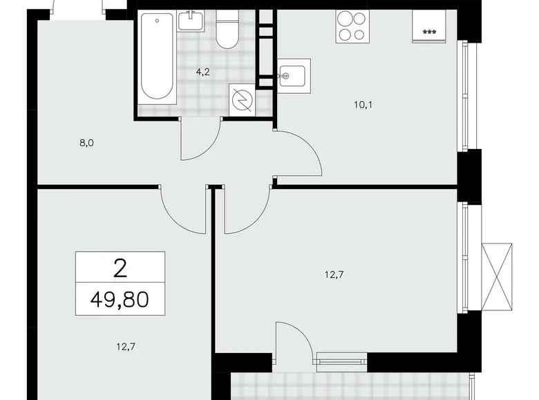 2 room apartment 50 m² Moscow, Russia