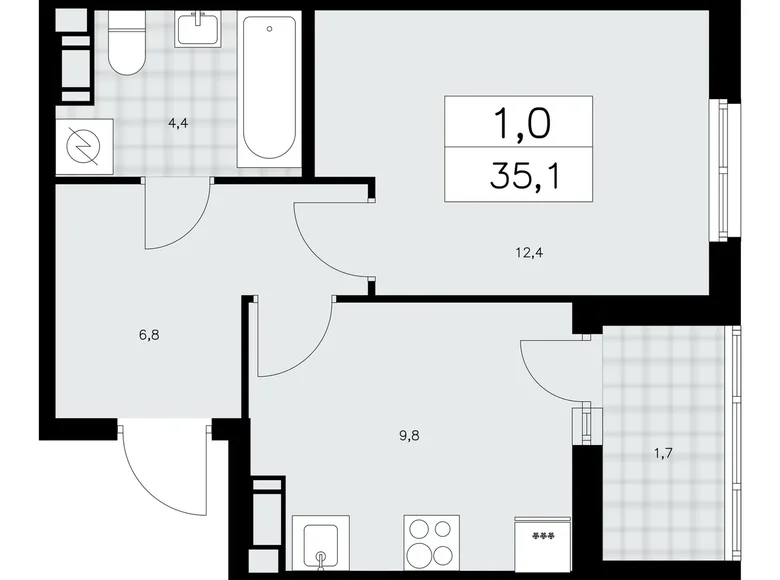 1 room apartment 35 m² Krasnoye Selo, Russia