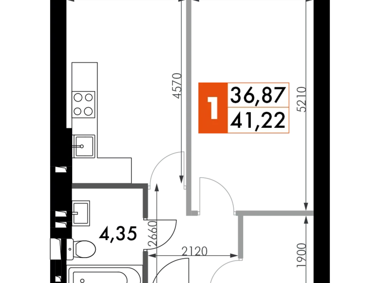 1 room apartment 41 m² Naro-Fominskiy gorodskoy okrug, Russia