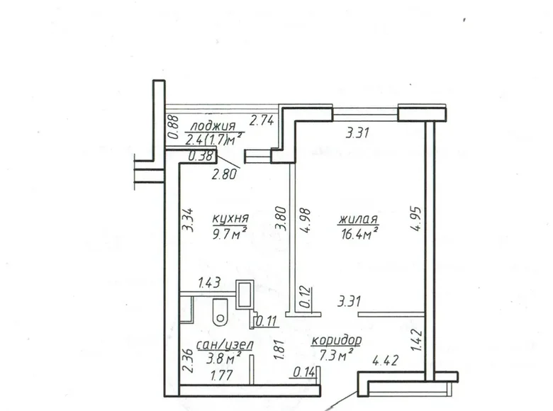 1 room apartment 39 m² Minsk, Belarus