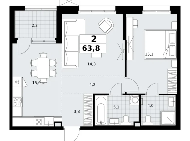 Mieszkanie 2 pokoi 64 m² Kommunarka, Rosja