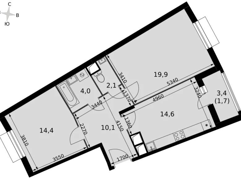 Mieszkanie 2 pokoi 67 m² Razvilka, Rosja