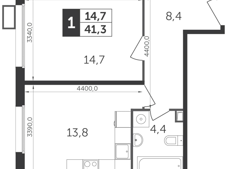 Wohnung 1 zimmer 41 m² Veshki, Russland