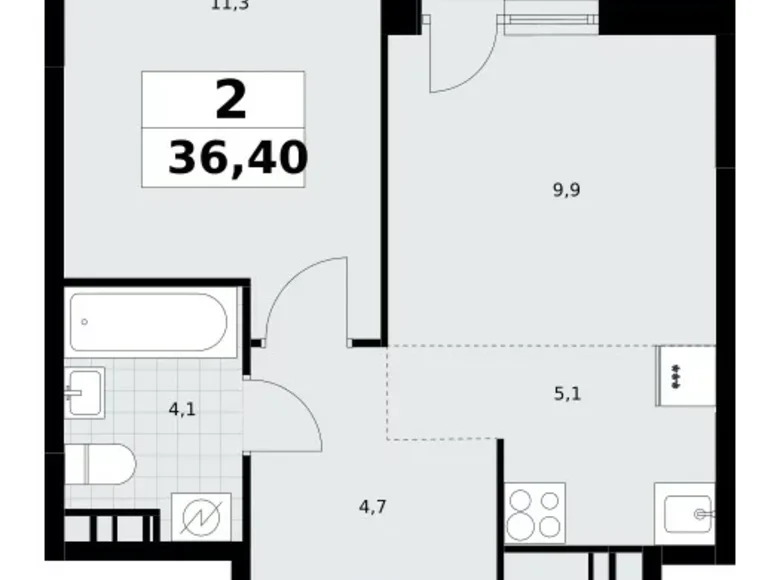 Квартира 2 комнаты 36 м² Postnikovo, Россия