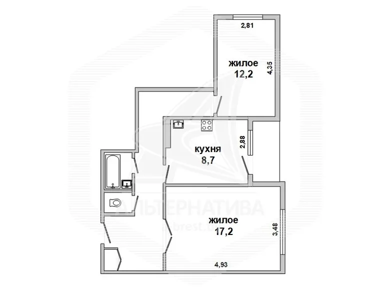 Mieszkanie 2 pokoi 57 m² Muchaviecki sielski Saviet, Białoruś