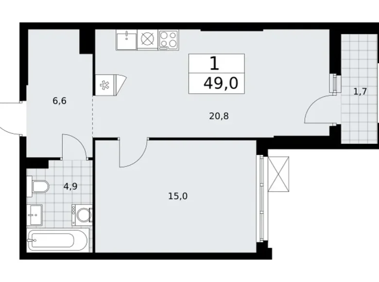 Wohnung 1 zimmer 49 m² Troizk, Russland