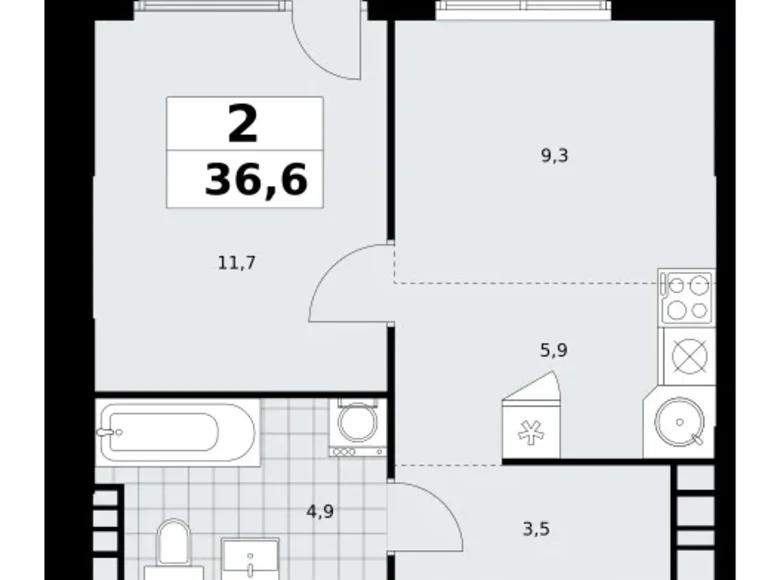 Wohnung 2 Zimmer 37 m² Südwestlicher Verwaltungsbezirk, Russland