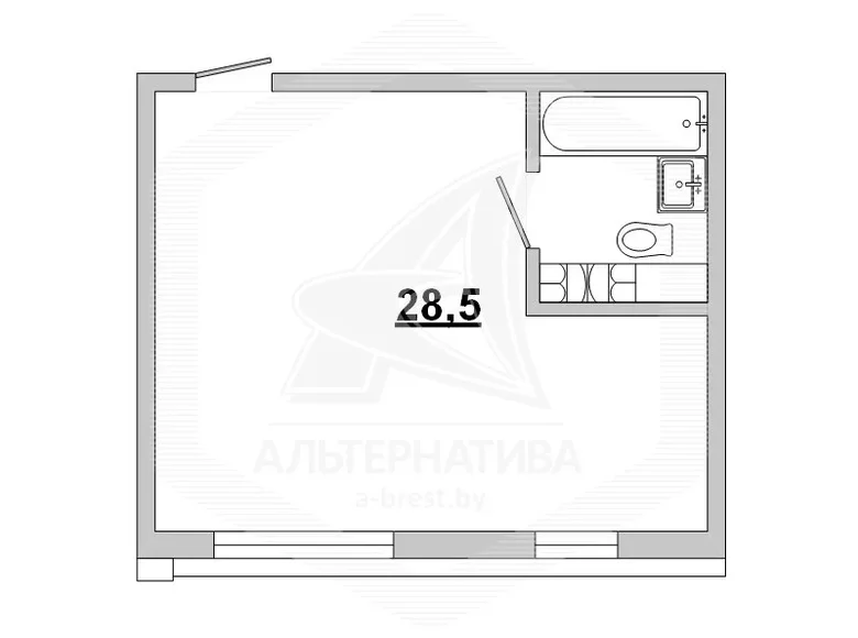 1 room apartment 32 m² Kobryn, Belarus