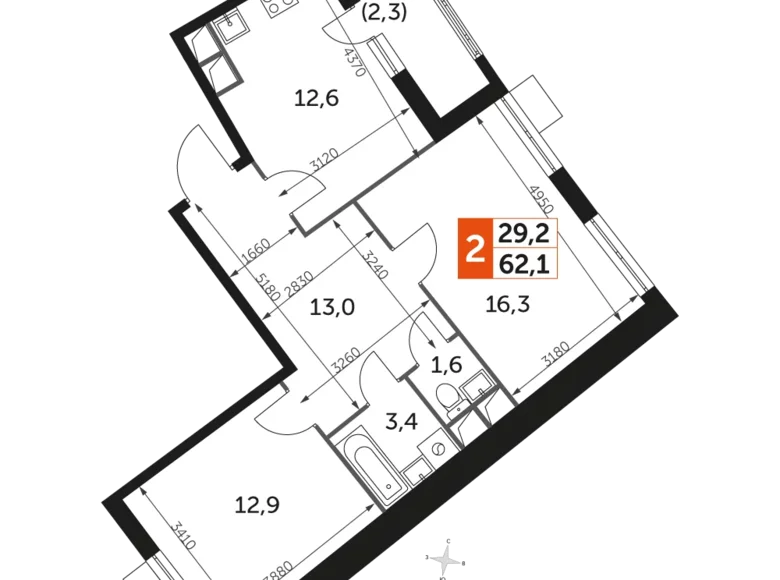 Mieszkanie 2 pokoi 62 m² Razvilka, Rosja