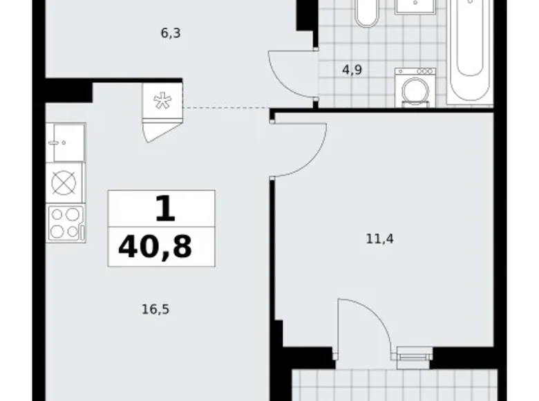 Apartamento 1 habitación 41 m² Troitsk, Rusia