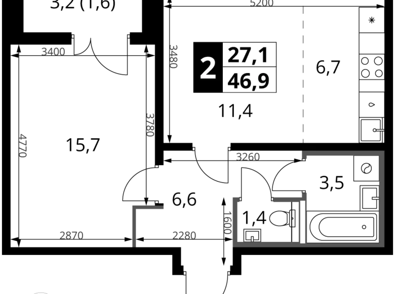 Mieszkanie 2 pokoi 47 m² rejon leniński, Rosja