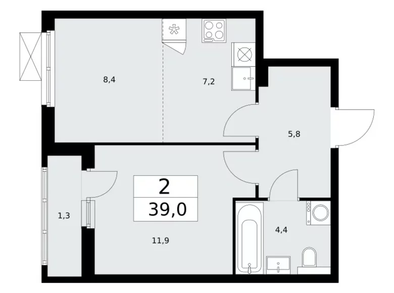 Wohnung 2 Zimmer 39 m² poselenie Sosenskoe, Russland