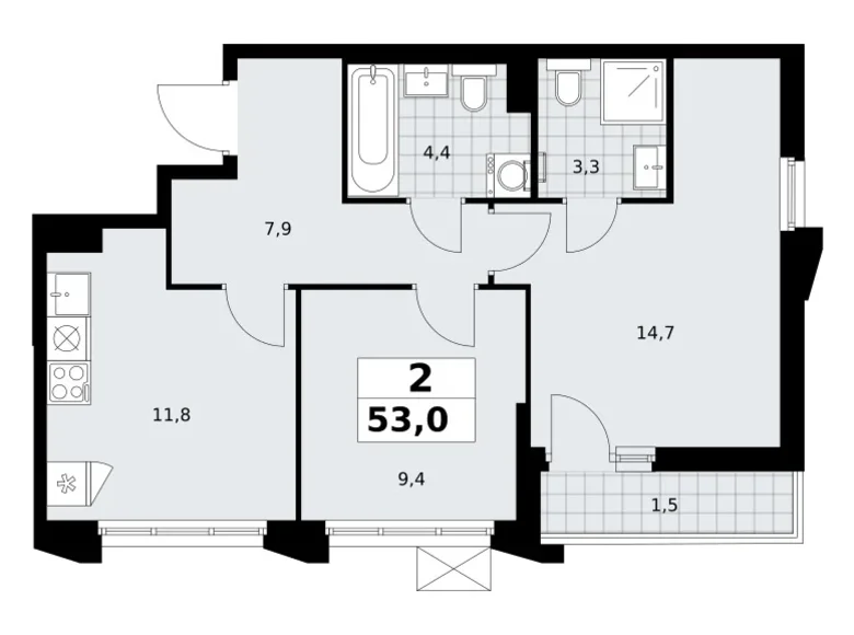 Квартира 2 комнаты 53 м² район Троицк, Россия
