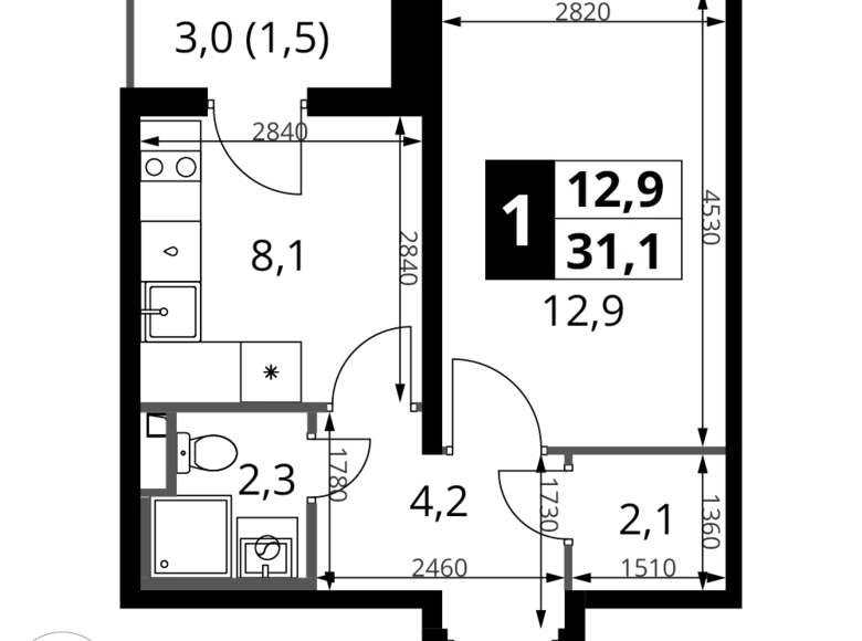 Apartamento 1 habitación 31 m² Potapovo, Rusia