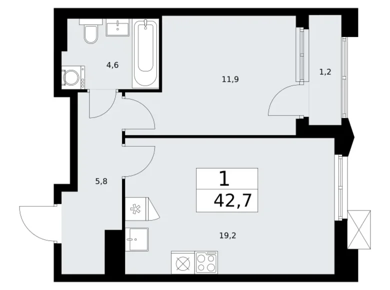 Квартира 1 комната 43 м² район Троицк, Россия