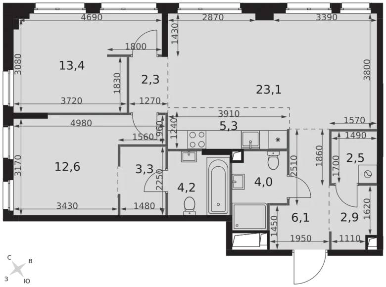 3 room apartment 80 m² North-Western Administrative Okrug, Russia