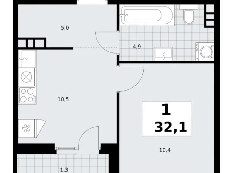 Wohnung 1 zimmer 32 m² Südwestlicher Verwaltungsbezirk, Russland