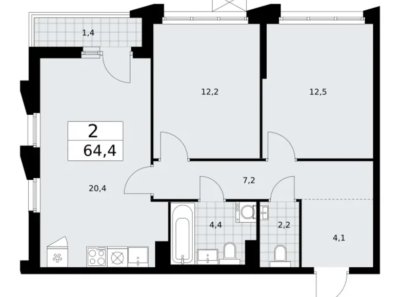 Mieszkanie 2 pokoi 64 m² Troick, Rosja