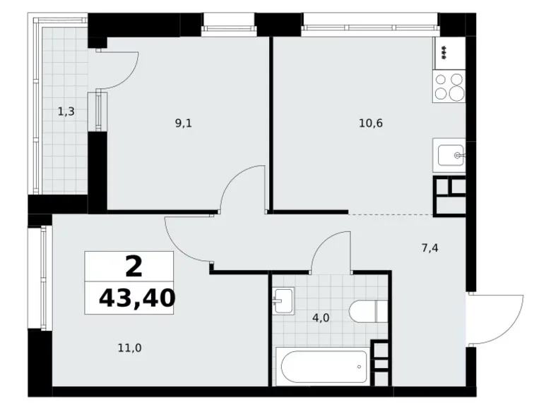 Квартира 2 комнаты 43 м² Postnikovo, Россия