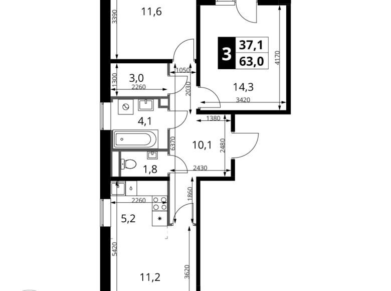 Квартира 3 комнаты 63 м² Химки, Россия