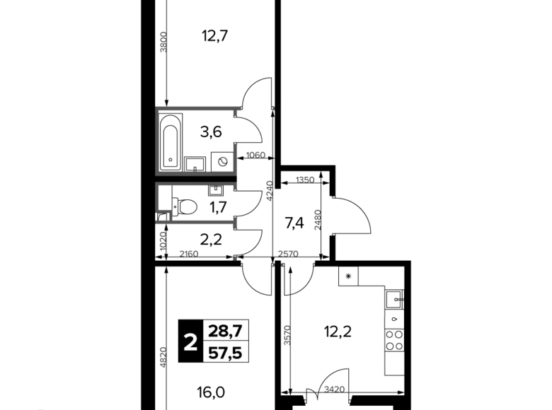 Appartement 2 chambres 58 m² Moscou, Russie