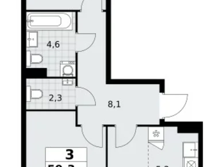 Квартира 3 комнаты 59 м² поселение Сосенское, Россия