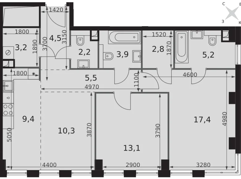 Apartamento 2 habitaciones 78 m² North-Western Administrative Okrug, Rusia