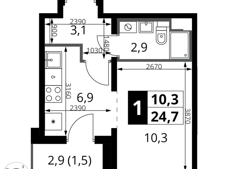 Wohnung 1 Zimmer 25 m² Moskau, Russland