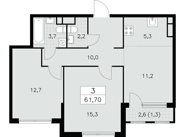 Apartamento 3 habitaciones 62 m² South-Western Administrative Okrug, Rusia