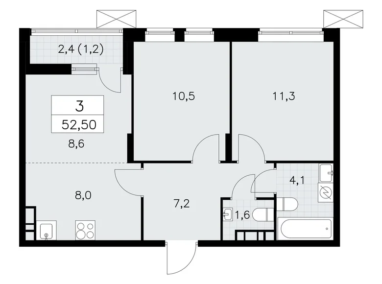 Квартира 3 комнаты 52 м² поселение Сосенское, Россия