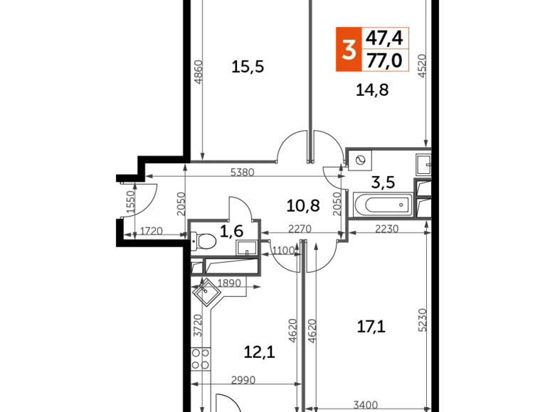 Wohnung 3 zimmer 77 m² Veshki, Russland