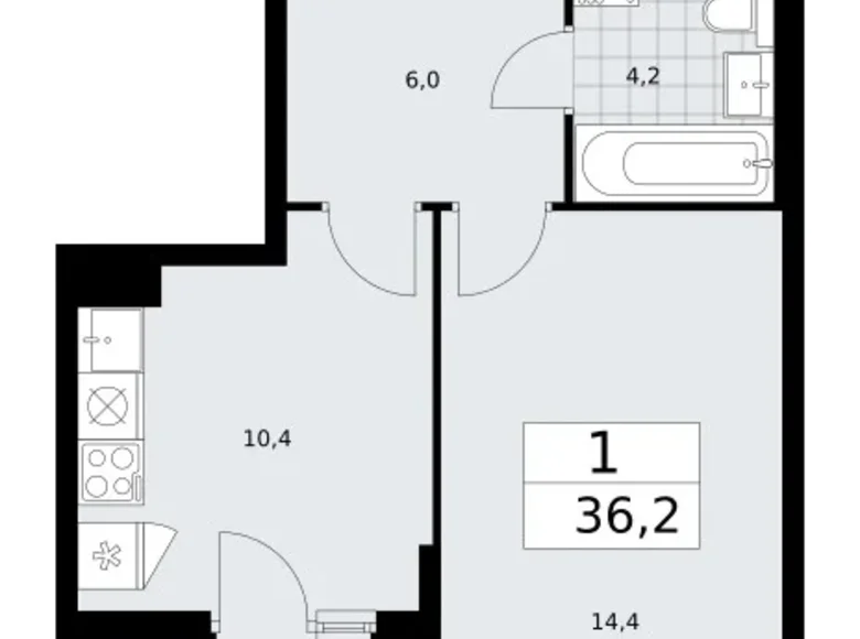 Квартира 1 комната 36 м² район Троицк, Россия