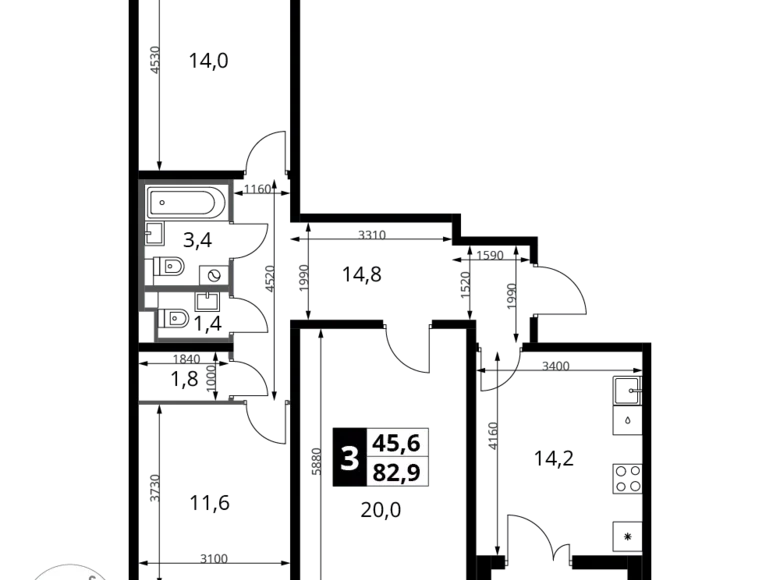 Apartamento 3 habitaciones 83 m² Moscú, Rusia