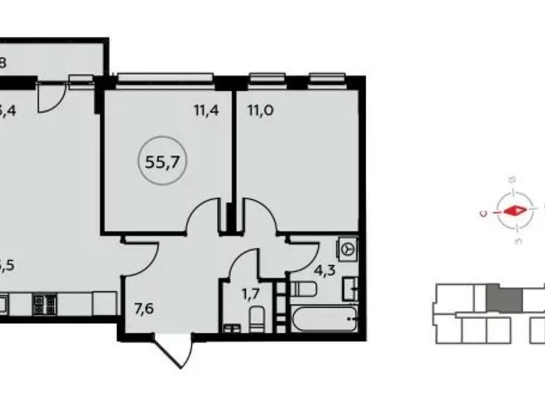 3 room apartment 56 m² poselenie Sosenskoe, Russia