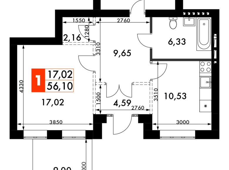 Wohnung 1 zimmer 56 m² Rajon Odinzowo, Russland