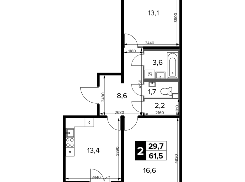 Mieszkanie 2 pokoi 62 m² Chimki, Rosja