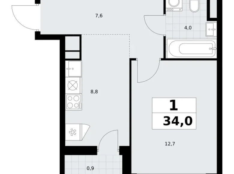 Apartamento 1 habitación 34 m² Postnikovo, Rusia