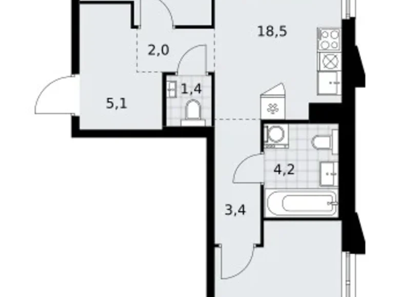 Квартира 2 комнаты 59 м² район Троицк, Россия