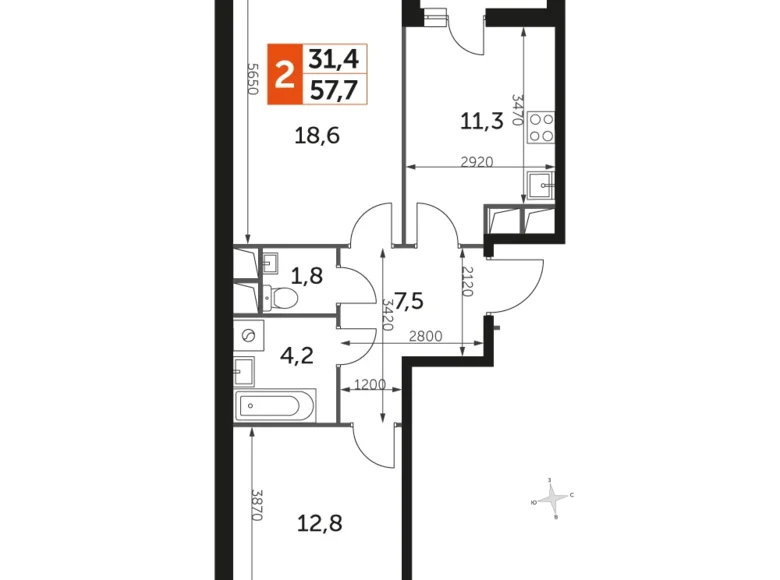 Wohnung 2 zimmer 58 m² Razvilka, Russland