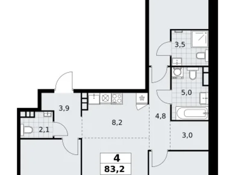 Wohnung 4 Zimmer 83 m² Südwestlicher Verwaltungsbezirk, Russland