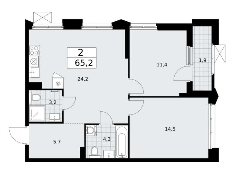 Appartement 2 chambres 65 m² Troïtsk, Russie