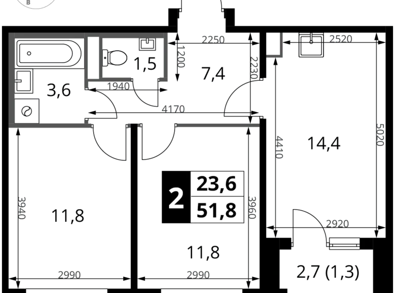 Mieszkanie 2 pokoi 52 m² Potapovo, Rosja