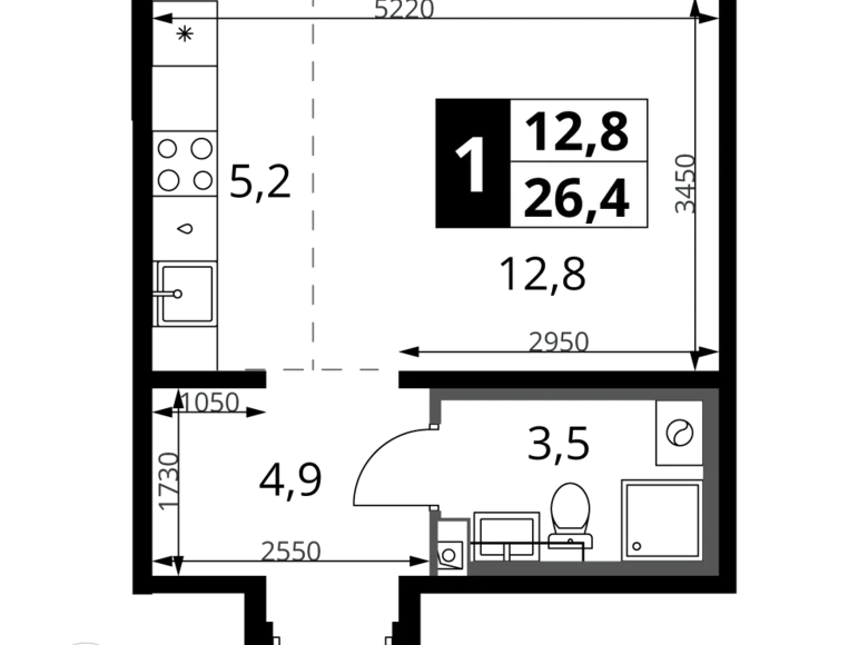 Estudio 1 habitación 26 m² Leninsky District, Rusia