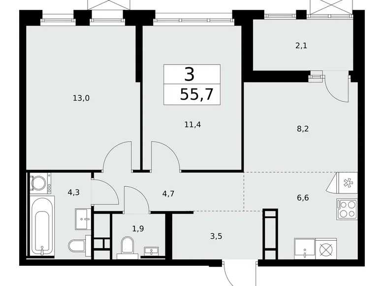 Wohnung 3 Zimmer 56 m² Moskau, Russland