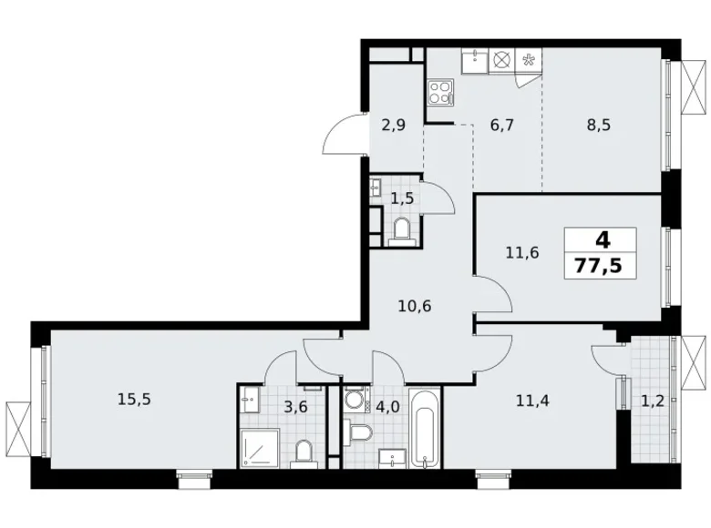 Mieszkanie 4 pokoi 78 m² Postnikovo, Rosja