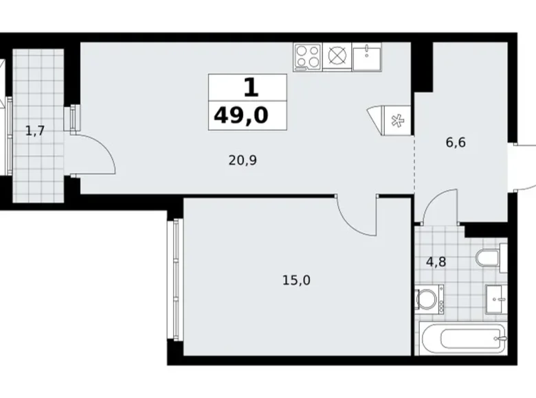 Apartamento 1 habitación 49 m² Troitsk, Rusia