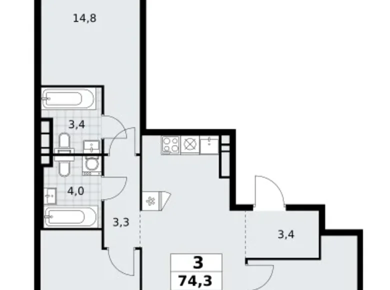 Квартира 3 комнаты 74 м² поселение Сосенское, Россия