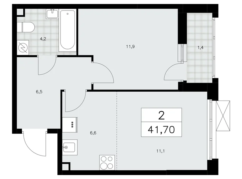 2 room apartment 42 m² Moscow, Russia